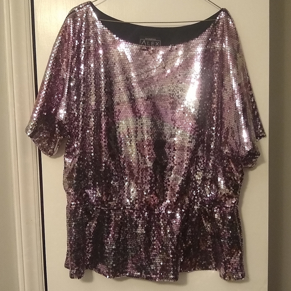 GLAM Sequin Swirl Party Blouse by Alex Evenings - 2X or 3X